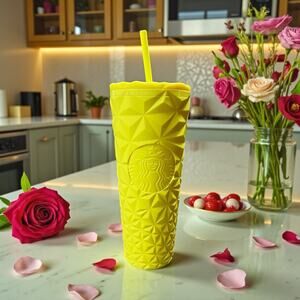 Starbucks Yellow Geometric Studded Cold Cup Tumbler 24oz Venti NWT